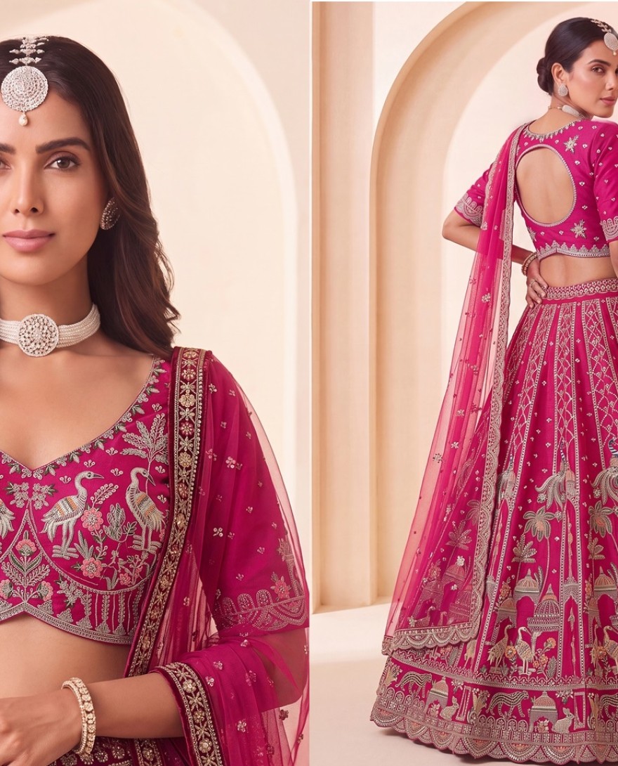 3073B - Rani Silk Beads, Embroidered, Sequins, Thread and Zari Work Lehenga Choli
